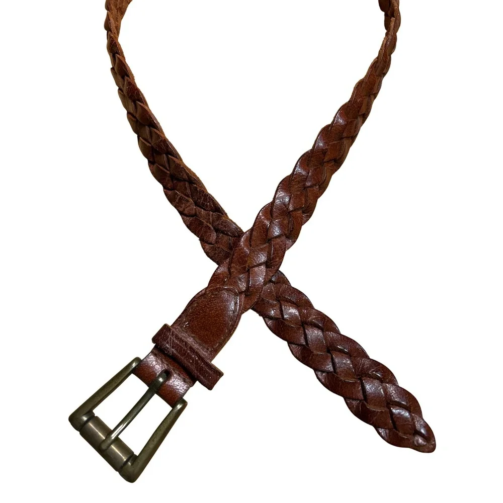 Architect Braided Genuine Brown Leather Belt Brass Buckle Size S (32 or smaller)